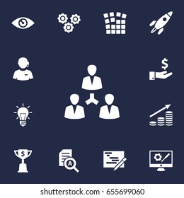 Set Of 13 Strategy Icons Set.Collection Of Vision, Writing, Money Growth And Other Elements.