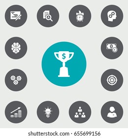 Set Of 13 Strategy Icons Set.Collection Of Writing, Currency, Call Center And Other Elements.
