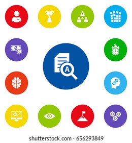 Set Of 13 Strategy Icons Set.Collection Of Unity, Vision, Time In Fire And Other Elements.