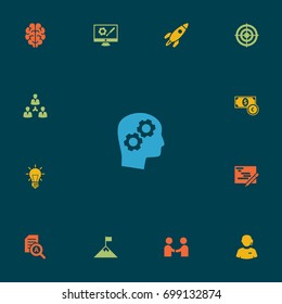 Set Of 13 Strategy Icons Set.Collection Of Call Center, Rocket, Document Checking And Other Elements.
