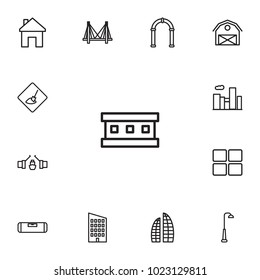 Set of 13 structure icons line style set. Collection of metropolis, under construction, window and other elements.