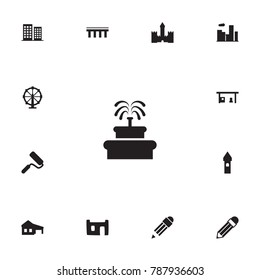Set Of 13 Structure Icons Set.Collection Of Urban Estate, Garage, Petrol And Other Elements.