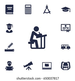 Set Of 13 Studies Icons Set.Collection Of Pencil, Textbook, Notebook And Other Elements.