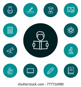 Set Of 13 Studies Outline Icons Set.Collection Of Learning, Diploma, Pupil And Other Elements.
