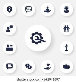 Set Of 13 Support Icons Set.Collection Of Assistant, Help, Gear And Other Elements.