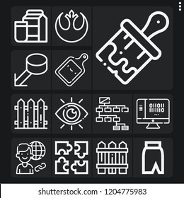 Set Of 13 Texture Outline Icons Such As View, Fence, Brush, Fences, Rebel Alliance, Connection, Puck, Kitchen Board, Jigsaw, Skirts, Binary