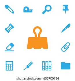 Set Of 13 Tools Icons Set.Collection Of Zoom Glasses, Highlighter, Ink And Other Elements.