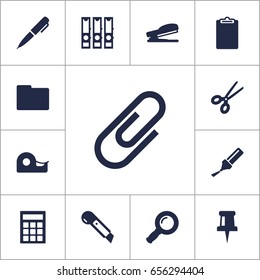 Set Of 13 Tools Icons Set.Collection Of Sticky, Knife, Pushpin And Other Elements.