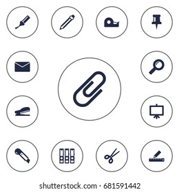 Set Of 13 Tools Icons Set.Collection Of Drawing, Sticky, Clippers And Other Elements.