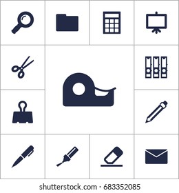 Set Of 13 Tools Icons Set.Collection Of Drawing, Zoom Glasses, Rubber And Other Elements.