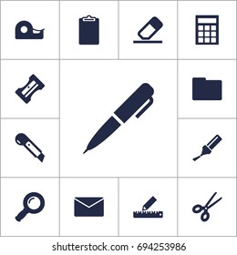 Set Of 13 Tools Icons Set.Collection Of Rubber, Mail, Highlighter And Other Elements.