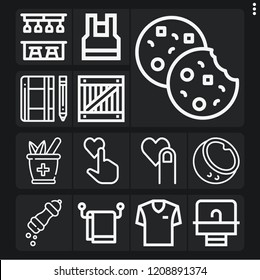 Set of 13 top outline icons such as coconut, cookies, towel, box, notebook, rating, rate, sink, herbal, bar, pepper, tank top