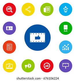 Set Of 13 Trade Icons Set.Collection Of Customer Summary, Placard, Monitoring And Other Elements.