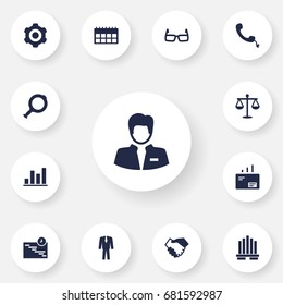 Set Of 13 Trade Icons Set.Collection Of Clothes, Graph, Diagram And Other Elements.