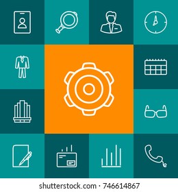 Set Of 13 Trade Outline Icons Set.Collection Of Clock, Calendar, Magnifier And Other Elements.