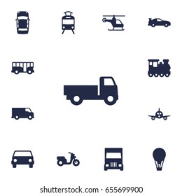 Set Of 13 Traffic Icons Set.Collection Of Streetcar, Wagon, Airship And Other Elements.