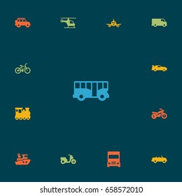 Set Of 13 Traffic Icons Set.Collection Of Autobus, Bicycle, Hatchback And Other Elements.