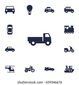 Set Of 13 Traffic Icons Set.Collection Of Airship, Taxicab, Side View And Other Elements.