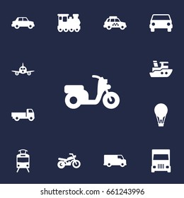 Set Of 13 Traffic Icons Set.Collection Of Airship, Car, Truck And Other Elements.
