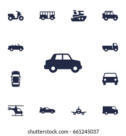 Set Of 13 Traffic Icons Set.Collection Of Coupe, Cabriolet, Panorama And Other Elements.