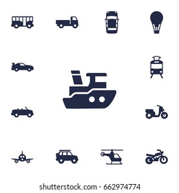 Set Of 13 Traffic Icons Set.Collection Of Scooter, Airship, Autobus And Other Elements.