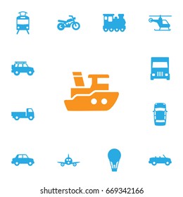 Set Of 13 Traffic Icons Set.Collection Of Aircraft, Airship, Panorama And Other Elements.