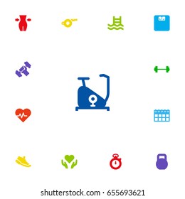 Set Of 13 Training Icons Set.Collection Of Training Bicycle, Body Balance, Date And Other Elements.