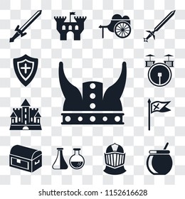 Set Of 13 transparent editable icons such as Viking, Cauldron, Helmet, Alchemy, Chest, Flag, Castle, Drum, Shield, web ui icon pack, transparency set