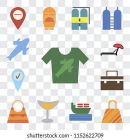 Set Of 13 transparent editable icons such as Shirt, Bag, Ship, Cocktail, Suitcase, Check in, Sunbed, Plane, web ui icon pack, transparency set