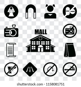Set Of 13 transparent editable icons such as Mall, No smoking, turn, Road, Gun, Paper bag, List, camera, Camera, web ui icon pack, transparency set