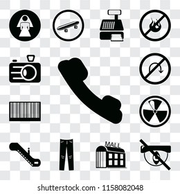 Set Of 13 transparent editable icons such as Telephone, Hidden, Mall, Jeans, Escalator, Radiation, Barcode, No turn, Camera, web ui icon pack, transparency set