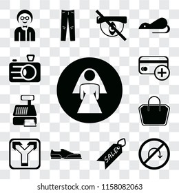 Set Of 13 transparent editable icons such as Restroom, No turn, Sale, Shoes, Junction, Tote bag, Cashier machine, Cit card, Camera, web ui icon pack, transparency set