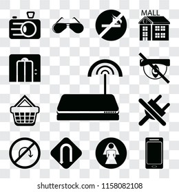 Set Of 13 Transparent Editable Icons Such As Wifi, Smartphone, Restroom, Turn, No Turn, Plug, Shopping Basket, Hidden, Lift, Web Ui Icon Pack, Transparency Set