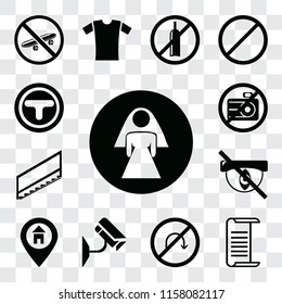 Set Of 13 transparent editable icons such as Restroom, List, No turn, Cctv, Location, Hidden, Stairs, camera, Junction, web ui icon pack, transparency set