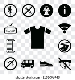 Set Of 13 transparent editable icons such as Shirt, Hidden, Shoes, Bus, No turn, Roads, List, Wifi, Closed, web ui icon pack, transparency set