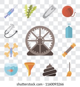 Set Of 13 transparent editable icons such as Hamster ball, Broom, Poop, Filter, Aquarium, Rope, Treats, Shampoo, Stethoscope, web ui icon pack, transparency set