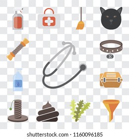 Set Of 13 transparent editable icons such as Stethoscope, Filter, Seaweed, Poop, Scratching, Animal carrier, Drops, Collar, Rope, web ui icon pack, transparency set