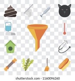 Set Of 13 transparent editable icons such as Filter, Brush, Broom, Seaweed, Rope, Stethoscope, Birdhouse, Thermometer, Water tank, web ui icon pack, transparency set