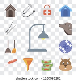 Set Of 13 transparent editable icons such as Lamp, Hamster, Canned food, Filter, Frisbee, Tennis, Dustpan, Dog, Nail trimmer, web ui icon pack, transparency set