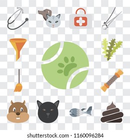 Set Of 13 transparent editable icons such as Ball, Poop, Fish, Cat, Hamster, Rope, Broom, Seaweed, Filter, web ui icon pack, transparency set