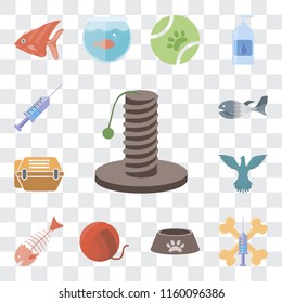 Set Of 13 transparent editable icons such as Scratching, Treats, Dog food, Yarn, Fish bone, Bird, Animal carrier, Fish, Syringe, web ui icon pack, transparency set