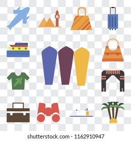 Set Of 13 transparent editable icons such as Surfing, Palm tree, Room service, Binoculars, Suitcase, Arch, Shirt, Bag, Cruise, web ui icon pack, transparency set