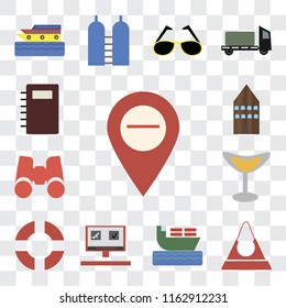 Set Of 13 transparent editable icons such as Map, Purse, Ship, Booking, Lifebuoy, Cocktail, Binoculars, Hotel, Notebook, web ui icon pack, transparency set