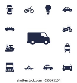 Set Of 13 Transport Icons Set.Collection Of Truck, Car, Taxicab And Other Elements.