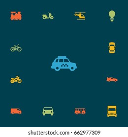 Set Of 13 Transport Icons Set.Collection Of Scooter, Caravan, Panorama And Other Elements.