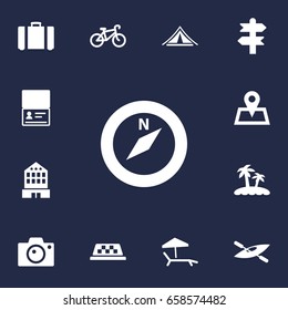 Set Of 13 Travel Icons Set.Collection Of Booth, Palm, Building And Other Elements.