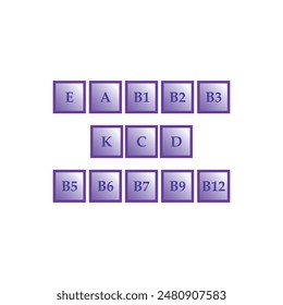 Set of 13 vitamin icons - A, D, E, C, K and group B vitamins - simple icon illustration, graphic element for products, supplements, web design and more.