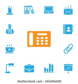 Set Of 13 Work Icons Set.Collection Of Telephone, Address Book, Manager And Other Elements.