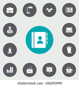 Set Of 13 Work Icons Set.Collection Of Telephone, Diagram, Laptop And Other Elements.