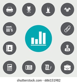 Set Of 13 Work Icons Set.Collection Of Pencil Stand, Address Book, Diplomat Elements.